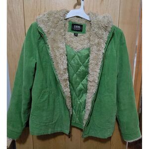 Vintage B. Moss Green Corduroy Coat With Faux Fur Lining XL